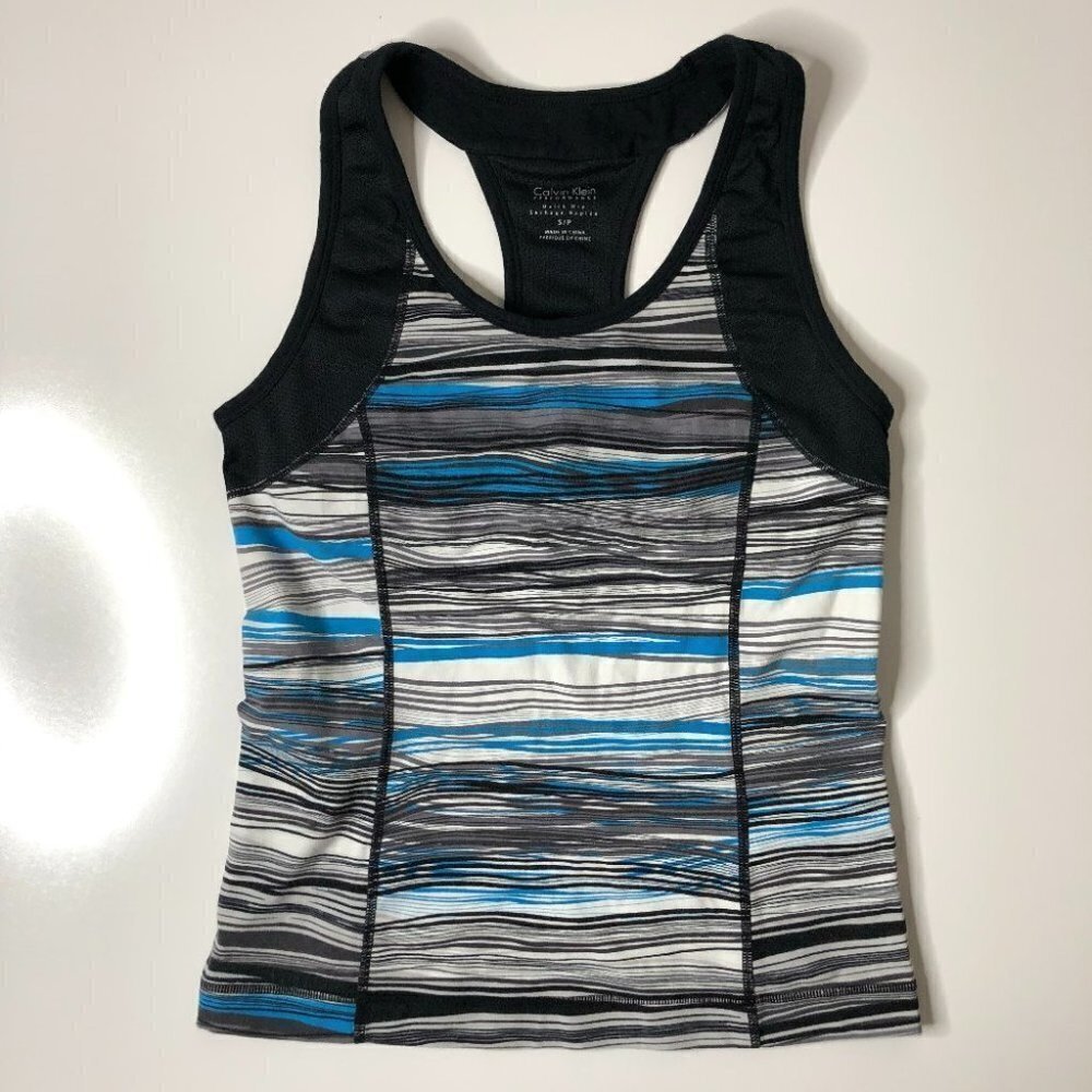 Calvin KLEIN Performance Quick Dry Blue Abstract Striped Racerback Active Tank